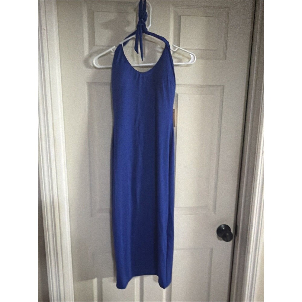 Popilush Built-In Shapewear Halter Midi Dress Women's S Royal Blue Bodycon NWT